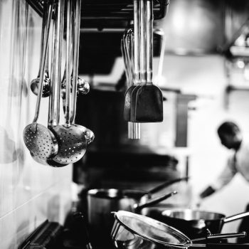 Chef working in a kitchen - Black and white image